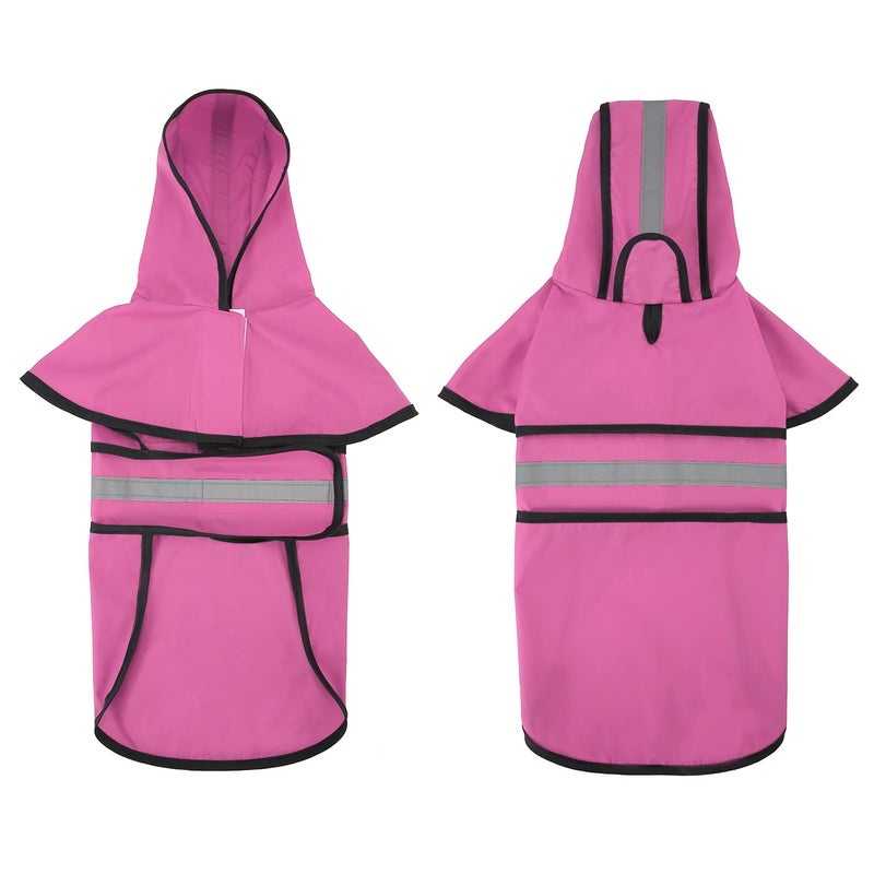 HDE Dog Raincoat Jacket Reflective Adjustable Hooded Pet Poncho Rain Coat with Leash Hole for Small to X-Large Dogs Pink - L - Image 3